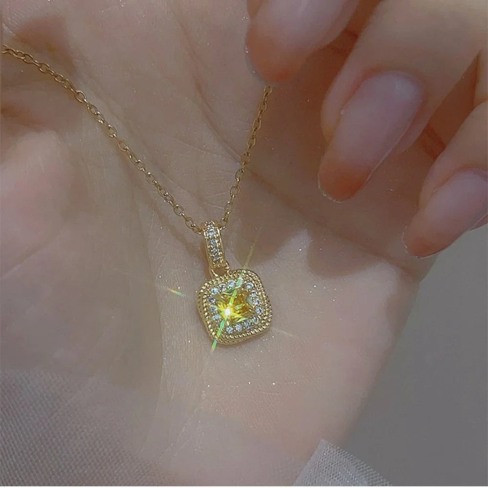 Yellow Sugar Cube Crystal Zircon Necklace - Picture 9 of 16